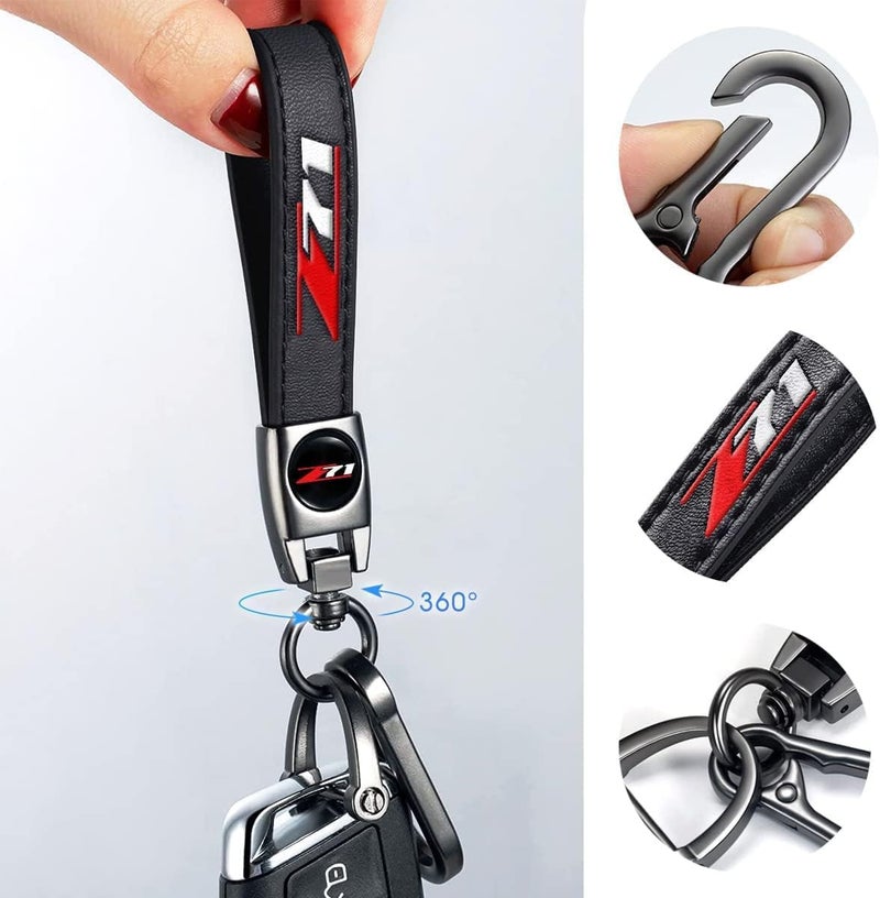 BFIVEANTE leather car keychain set for Chevrolet Z71 men and women family present keychain key ring lanyard accessories (black) - Image 3
